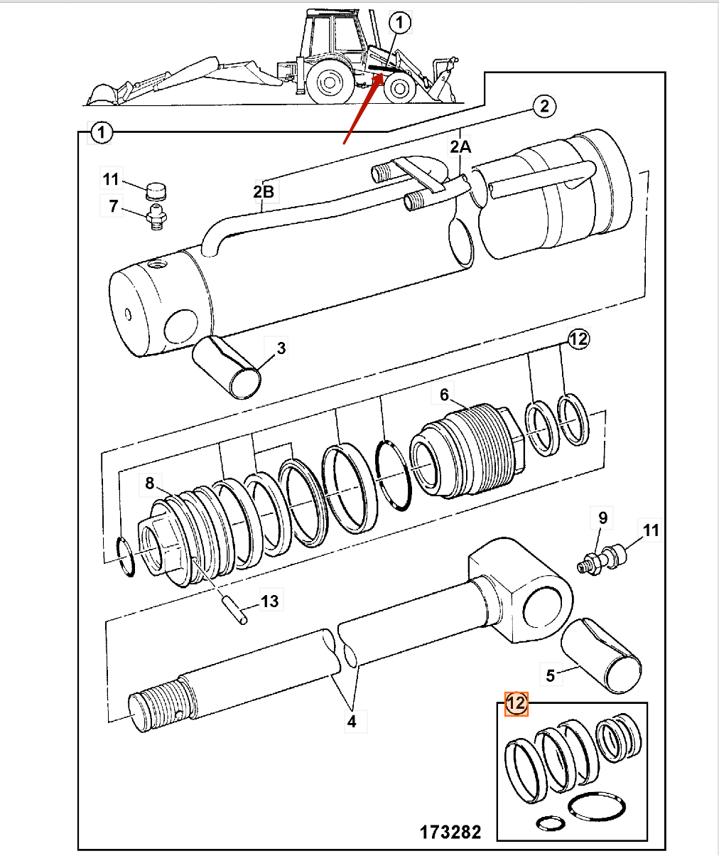 Ремкомплект гидроцилиндра JCB (OEM) 991/00102